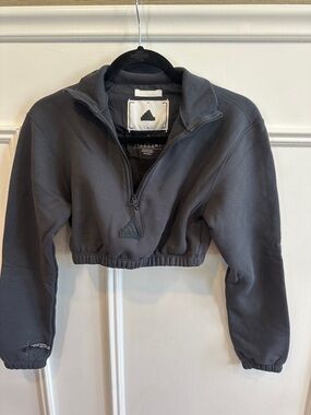 adidas Charcoal Cropped Half-Zip Pullover